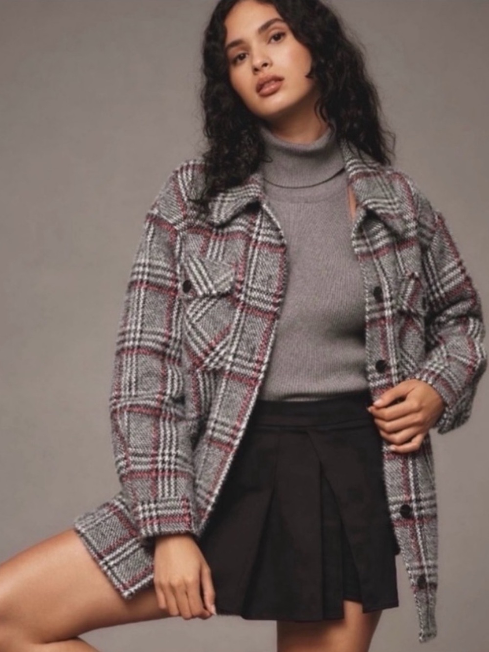 NWT Anthro OVERSIZED Greylin Plaid Soft Cozy Warm Knit Buttondown Jacket, XS